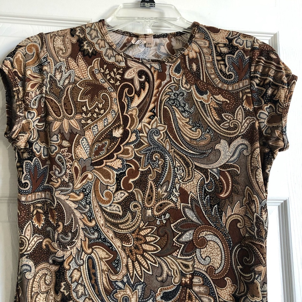 Susan Lawrence Brown Paisley Print Top